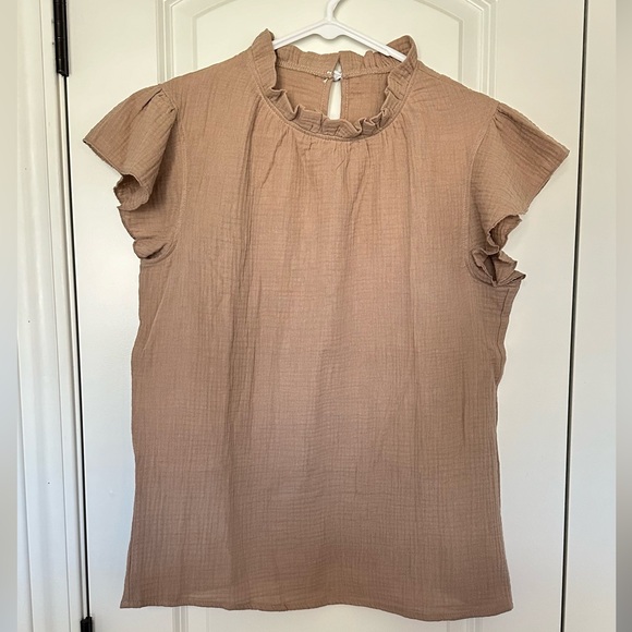 Khaki Colored, Ruffle Sleeve Top - Picture 3 of 5